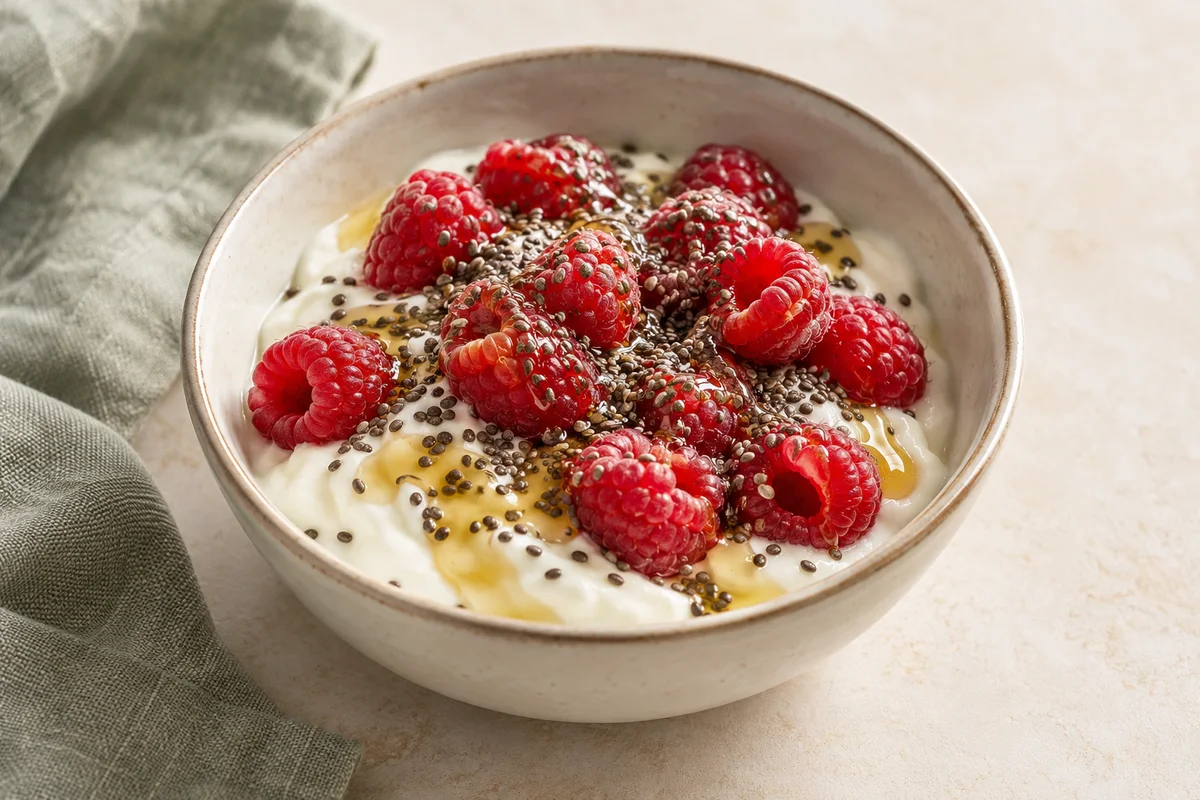 Greek yoghurt with fresh berries, a breakfast serving suggestion