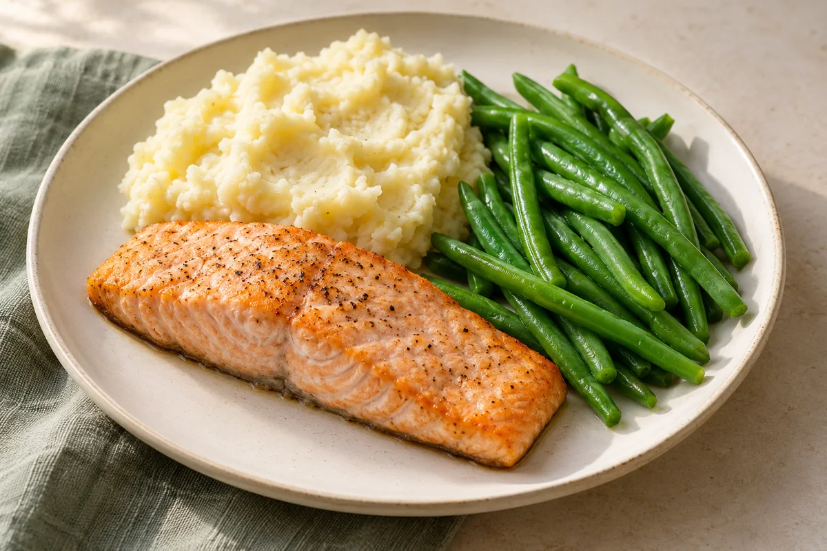 Baked salmon and mash serving suggestion
